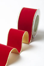 Load image into Gallery viewer, 2.5" Red Velvet Reversible Gold Wired Ribbon