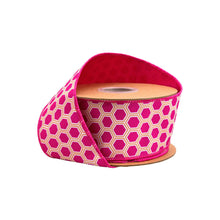Load image into Gallery viewer, 2 1/2" Wired Dupioni Ribbon | Pink/Orange Hexi w/ Pink Backing | 10 Yard Roll