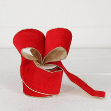 Load image into Gallery viewer, Wired Ribbon-Red hard velvet w. Gold Back (2.5inW)