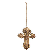 Load image into Gallery viewer, Gilded Wood Carved Cross Ornament