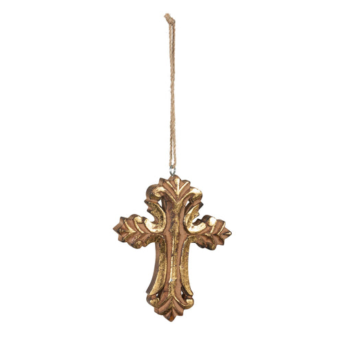 Gilded Wood Carved Cross Ornament