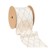 Load image into Gallery viewer, 4&quot; Wired Velvet Ribbon | Champagne with Glittered Diamond | 10 Yard Roll