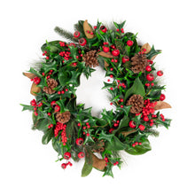 Load image into Gallery viewer, Magnolia &amp; Red Berry Wreath - 24 Inch