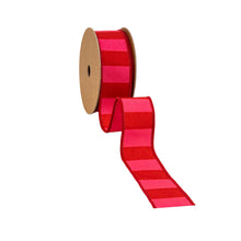 Load image into Gallery viewer, 1 1/2" Wired Dupioni Ribbon | Red/Pink Wide Horizontal Stripe | 10 Yard Roll