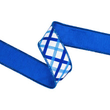 Load image into Gallery viewer, 1 1/2" Wired Dupioni Ribbon | Blue and White Decorative Stripe w/ Blue Backing | 10 Yard Roll