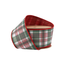 Load image into Gallery viewer, Wired Reversible Dupioni Red/Green Plaid 10 Yard Roll