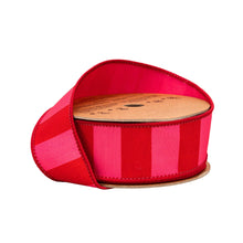 Load image into Gallery viewer, 1 1/2" Wired Dupioni Ribbon | Red/Pink Wide Horizontal Stripe | 10 Yard Roll