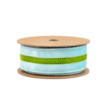 Load image into Gallery viewer, 1 1/2" Wired Velvet Ribbon w/ Trim | Blue w/ Green Trim | 10 Yard Roll