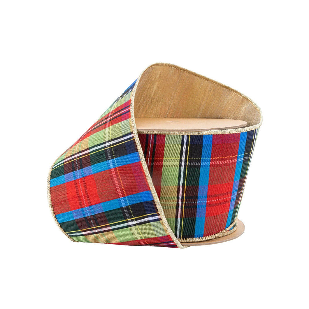 Wired Plaid Ribbon with Gold Dupioni Backing 10yd