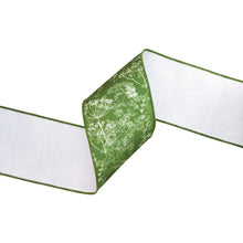 Load image into Gallery viewer, 4" Wired Dupioni Ribbon | Herbs on Green w/ White Backing | 10 Yard Roll
