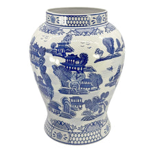 Load image into Gallery viewer, Blue &amp; White Chinoiserie Ceramic Jar 25": Classic Landscape