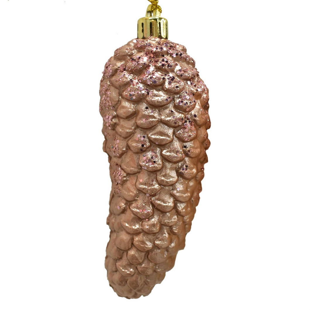 Rose Gold Matte Finish Glitter Pinecone Ornament