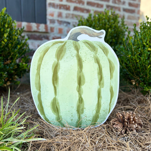 Round Ivory Heirloom Pumpkin Garden Stake