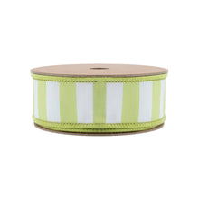 Load image into Gallery viewer, 1 1/2" Wired Ribbon | Green/White Medium Horizontal Stripe w/ Green Backing | 10 Yard Roll