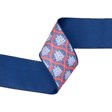 Load image into Gallery viewer, 4" Wired Dupioni Ribbon | Red/White/Blue Flame w/ Blue Backing | 10 Yard Roll