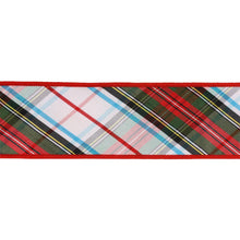 Load image into Gallery viewer, 2 1/2" Wired Ribbon | Plaid Bias Cut Red/Green/Black/White/Turquoise | 10 Yard Roll