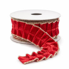 Load image into Gallery viewer, 1.5" x 10yd Red Velvet Pleated Metallic Dupioni Double Fused JME Ribbon