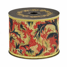 Load image into Gallery viewer, 4" x 5yd Red/Apple/Green Acanthus Jacquard Dupioni Fused Ribbon