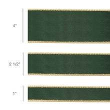 Load image into Gallery viewer, 1&quot; Reversible Classic Velvet Wired Ribbon | Green/Gold | 10 Yard Roll