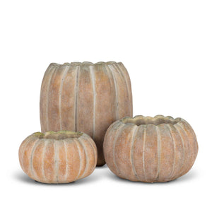 Cement Pumpkin Planter: Large Low (6.5"W)