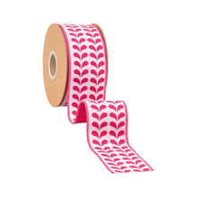 Load image into Gallery viewer, 2 1/2" Wired Dupioni Ribbon | Pink Petals on White w/ Pink Backing | 10 Yard Roll