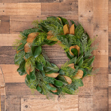 Load image into Gallery viewer, Magnolia Evergreen Wreath - 26 Inch