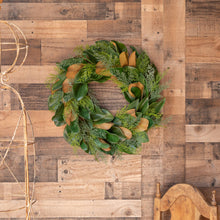 Load image into Gallery viewer, Magnolia Evergreen Wreath - 26 Inch