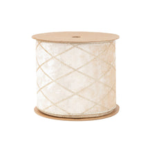 Load image into Gallery viewer, 4&quot; Wired Velvet Ribbon | Champagne with Glittered Diamond | 10 Yard Roll