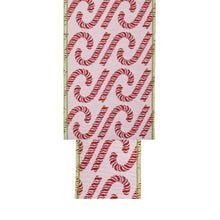 Load image into Gallery viewer, 2 1/2" Wired Jacquard Ribbon | Candy Cane on Pink w/ Dupioni Back | 5 Yard Roll