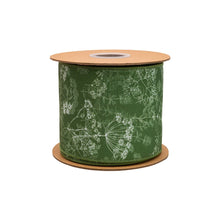 Load image into Gallery viewer, 4" Wired Dupioni Ribbon | Herbs on Green w/ White Backing | 10 Yard Roll