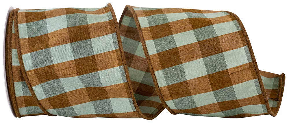 Aspen Dupioni Check Wired Edge, Celadon, 4 In, 10 Yards