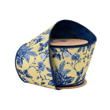 Load image into Gallery viewer, 4" Wired Dupioni Ribbon | Blue and Yellow Toile w/ Blue Backing | 10 Yard Roll