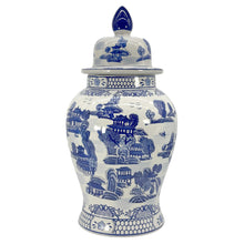 Load image into Gallery viewer, Blue &amp; White Chinoiserie Ceramic Jar 25": Classic Landscape