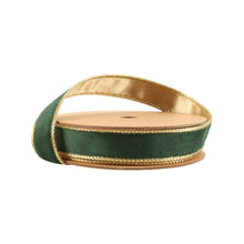 Load image into Gallery viewer, 1&quot; Reversible Classic Velvet Wired Ribbon | Green/Gold | 10 Yard Roll