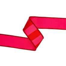 Load image into Gallery viewer, 1 1/2" Wired Dupioni Ribbon | Red/Pink Wide Horizontal Stripe | 10 Yard Roll