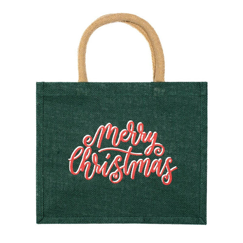 Merry Christmas Gift Tote   Dark Green/Red   12x10x8