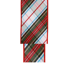 Load image into Gallery viewer, 2 1/2" Wired Ribbon | Plaid Bias Cut Red/Green/Black/White/Turquoise | 10 Yard Roll