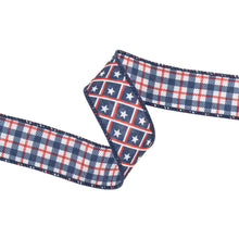 Load image into Gallery viewer, 1 1/2" Wired Ribbon | Patriotic Diamond Stars/Plaid | 10 Yard Roll