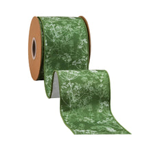 Load image into Gallery viewer, 4" Wired Dupioni Ribbon | Herbs on Green w/ White Backing | 10 Yard Roll