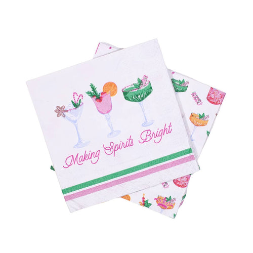 Making Spirits Bright Cocktail Napkins   White/Multi   5x5