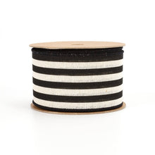 Load image into Gallery viewer, 2 1/2&quot; Wired Ribbon | &quot;Striped&quot; Black/White | 10 Yard Roll