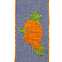 Load image into Gallery viewer, Pumpkin Embroidered Deluxe Wired, Denim, 4 In, 5 Yards