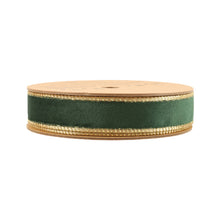 Load image into Gallery viewer, 1&quot; Reversible Classic Velvet Wired Ribbon | Green/Gold | 10 Yard Roll