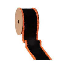 Load image into Gallery viewer, 2 1/2&quot; Wired Ribbon | Black with Orange Fuzzy Edge | 10 Yard Roll