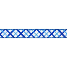 Load image into Gallery viewer, 1 1/2" Wired Dupioni Ribbon | Blue and White Decorative Stripe w/ Blue Backing | 10 Yard Roll