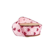 Load image into Gallery viewer, Wired Ribbon | Pink w/ Red Glitter Heart &amp; White XO | 10 Yd: 2 1/2"