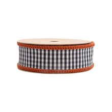 Load image into Gallery viewer, 1&quot; Wired Ribbon | Black/White Mini Check w/ Orange Backing | 10 Yard Roll