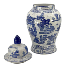 Load image into Gallery viewer, Blue &amp; White Chinoiserie Ceramic Jar 25": Classic Landscape