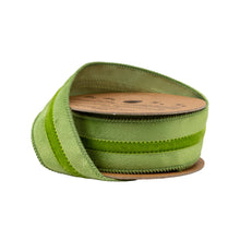 Load image into Gallery viewer, 1 1/2" Wired Velvet Ribbon w/ Trim | Green w/ Green Trim | 10 Yard Roll