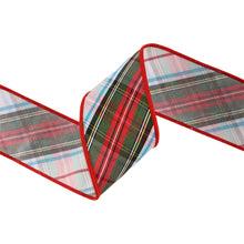 Load image into Gallery viewer, 2 1/2" Wired Ribbon | Plaid Bias Cut Red/Green/Black/White/Turquoise | 10 Yard Roll